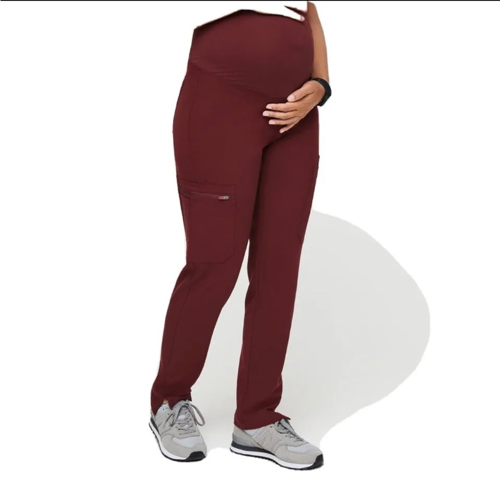 Figs Yola Maternity Skinny Scrub Pants Burgundy M